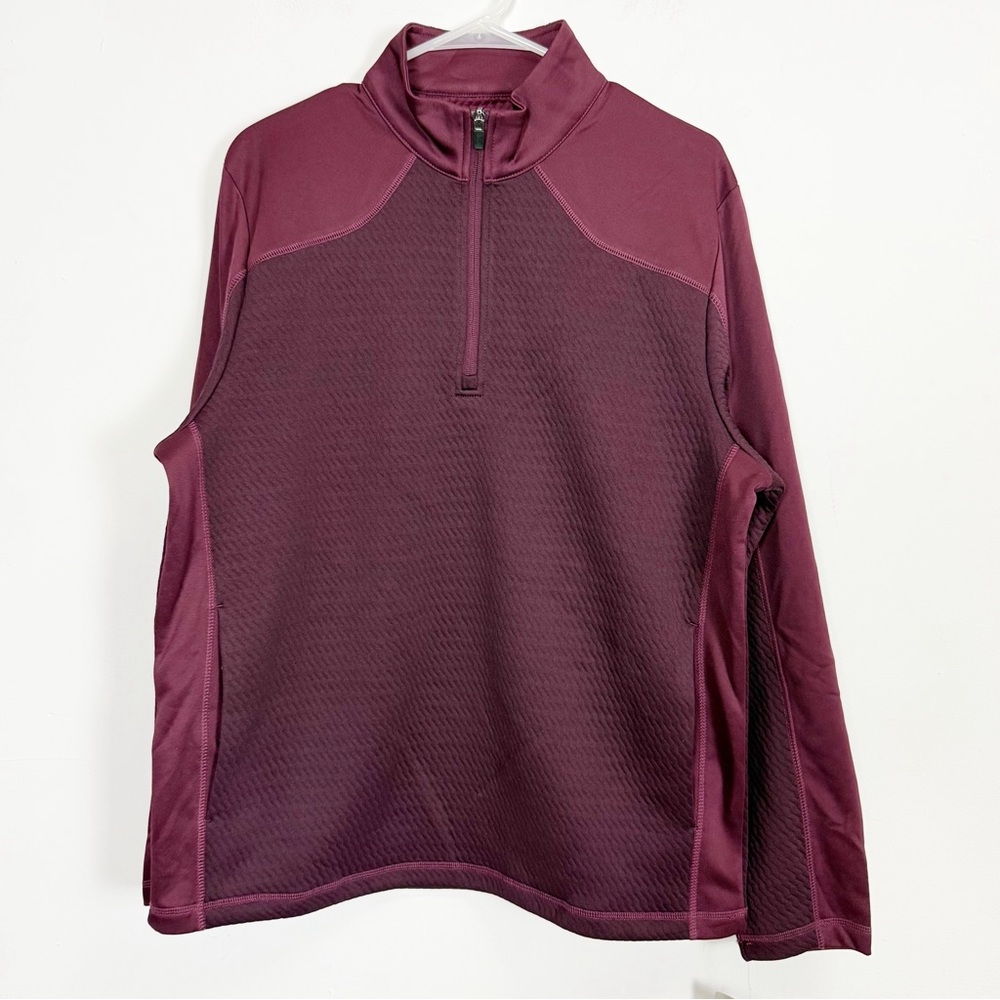 PGA Tour Pullover Quarter Zip Mens Medium Maroon Textured Thermal NWT